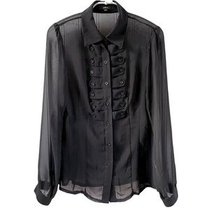 LF Stores Millau Sheer Black Long Sleeve Fitted Button Down Shirt Sz XS